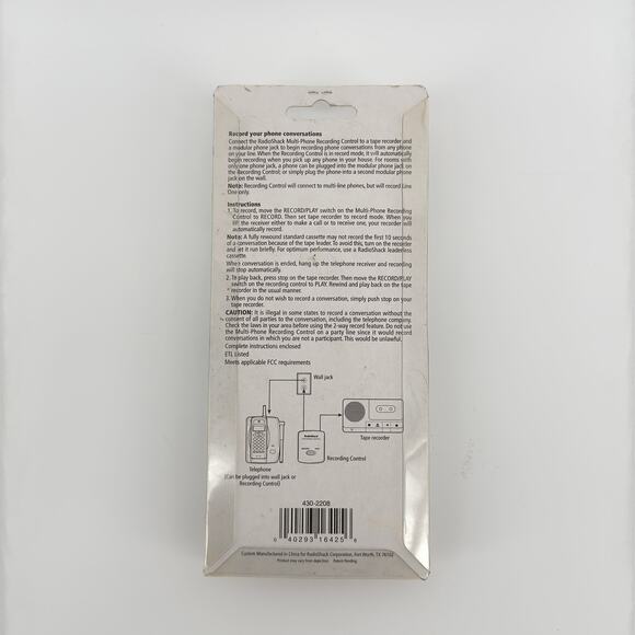 RadioShack Multi-Phone Recording Control 43-2208 Vintage New in Package Sealed - Picture 2 of 6